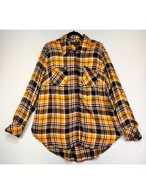 Lane Bryant Womens Plaid Button-Up Shirt Size 18 Yellow Black